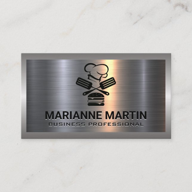 Metal Aluminum Silver Brushed | Chef Logo Business Card (Front)