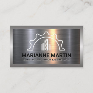 Metal Aluminum Silver Brushed   Construction Gear  Business Card