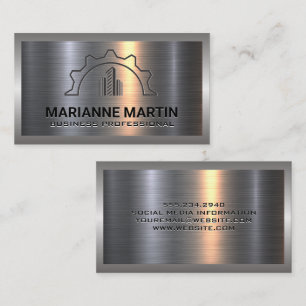 Metal Aluminum Silver Brushed   Construction Logo Business Card