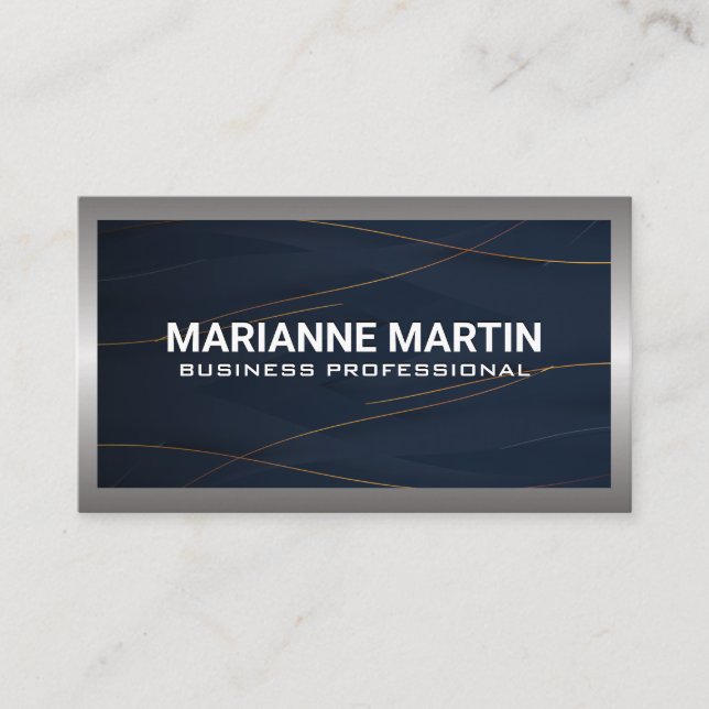 Metal Aluminum Silver Brushed | Dark Blue Business Card (Front)