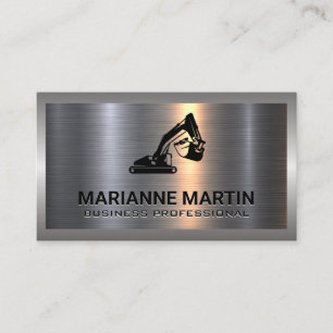 Metal Aluminum Silver Brushed   Earth Mover Logo Business Card