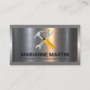 Metal Aluminum Silver Brushed   Hammer Wrench Business Card