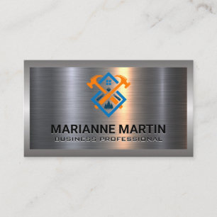 Metal Aluminum Silver Brushed   Home Hammer Logo B Business Card