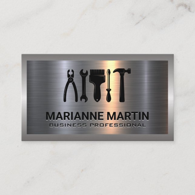 Metal Aluminum Silver Brushed | Home Hammer Logo B Business Card (Front)