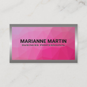 Metal Aluminum Silver Brushed   Magenta Geometric  Business Card