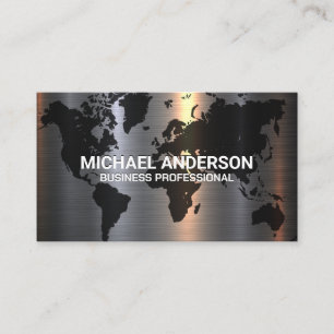 Metal Aluminum Silver Brushed   World Map Business Card