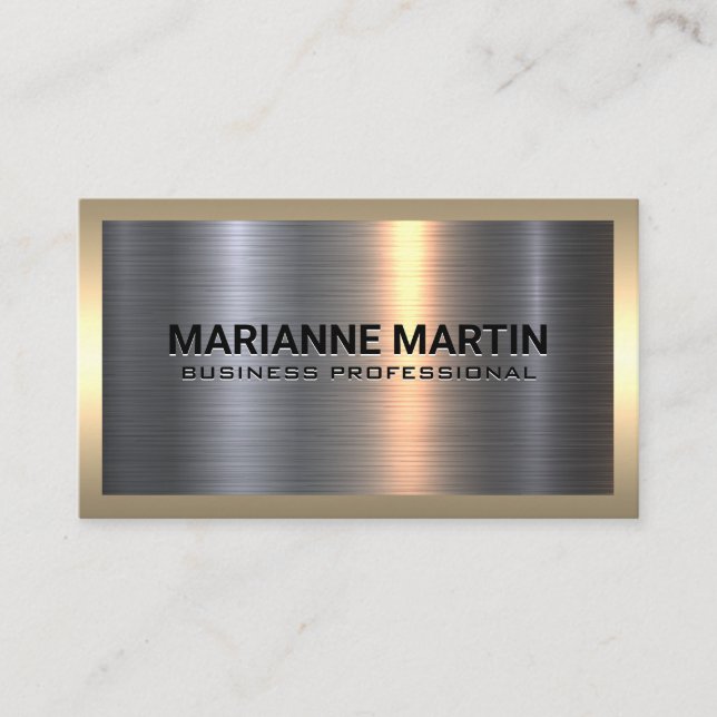 Metal Aluminum Silver | Gold Metallic Border Business Card (Front)