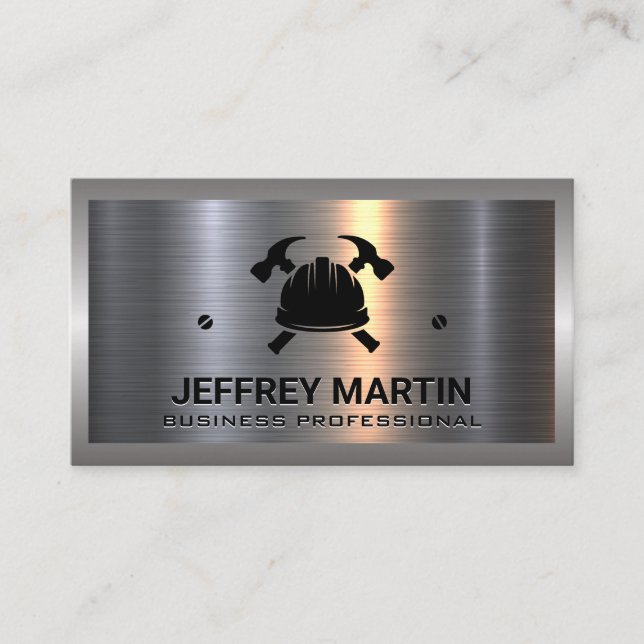 Metal Aluminum Silver | Hard Hat and Hammers Business Card (Front)