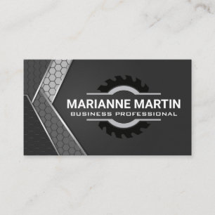 Metal Aluminum Silver   Saw Industrial Geometric Business Card