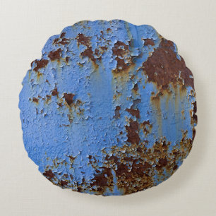 Metal and blue paint texture. round pillow