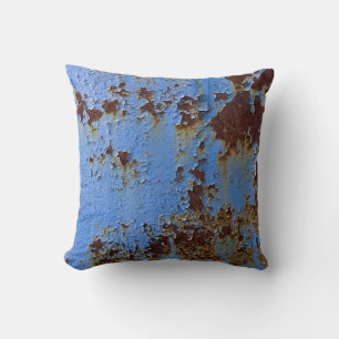 Metal and blue paint texture. throw pillow