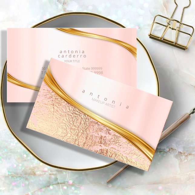 Metal and Crinkled Foil Wave Rose Gold ID811 Business Card (Creator Uploaded)