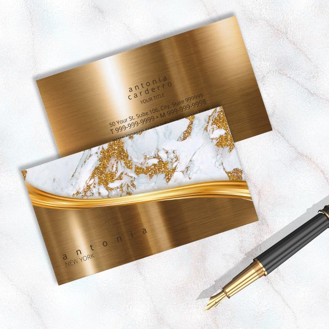 Metal and Glitter Marble Wave Gold ID808 Business Card (Creator Uploaded)