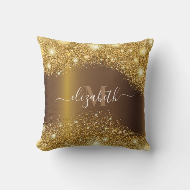 Metal and Golden Glitter Throw Pillow (Front)