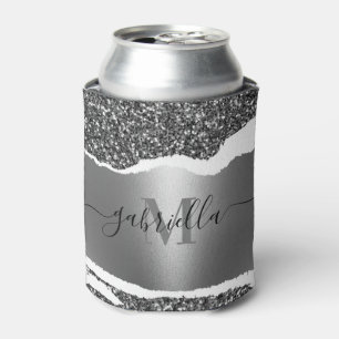 Metal and Silver Glitter Can Cooler