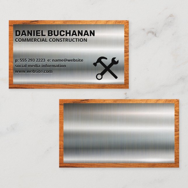 Metal and Wood Trim | Hammer and Wrench Business Card (Front/Back)