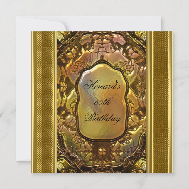 Metal Antique Gold Book Mens 60th Birthday Man Invitation (Front)