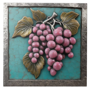 Metal Art Sculptured Grapes Tile