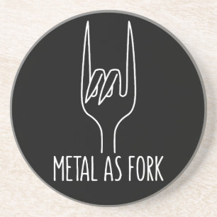 Metal as Fork Funny Rock On Kitchen Design Coaster
