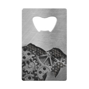 Metal background with mechanical damage credit card bottle opener