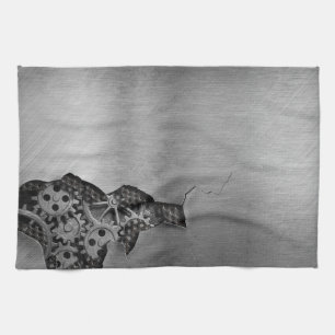 Metal background with mechanical damage kitchen towel