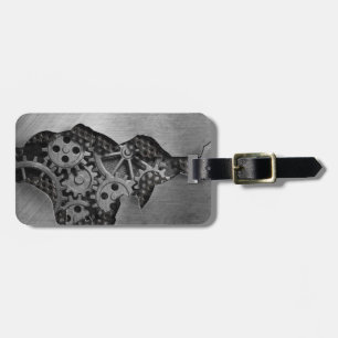 Metal background with mechanical damage luggage tag