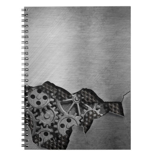 Metal background with mechanical damage notebook (Front)