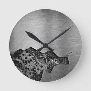 Metal background with mechanical damage round clock