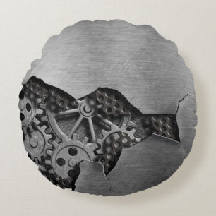 Metal background with mechanical damage round pillow