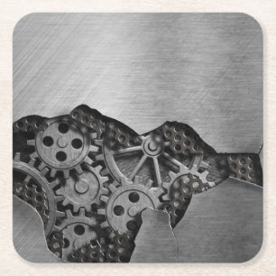 Metal background with mechanical damage square paper coaster