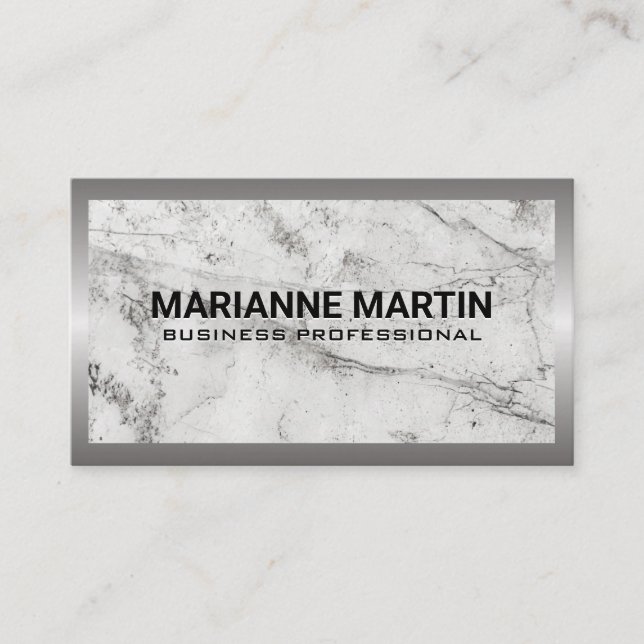 Metal Border | Marble Background Business Card (Front)