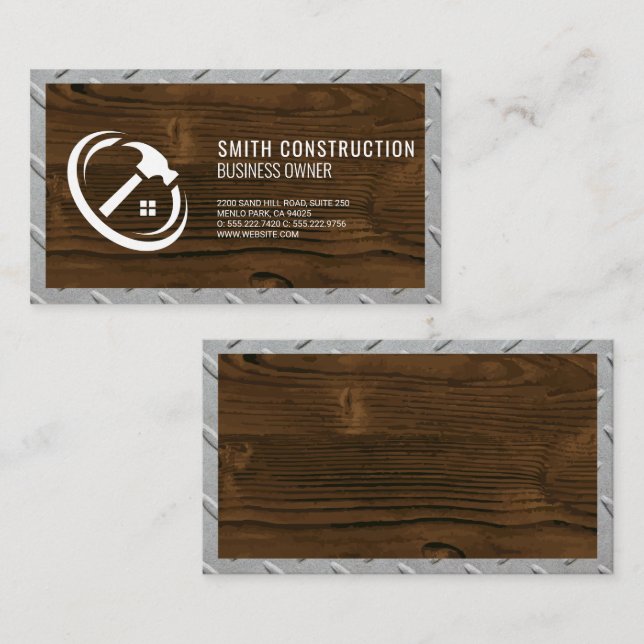 Metal Border | Wood Background Business Card (Front/Back)