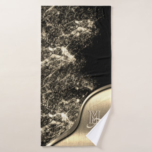 Métal brossé or et pierre métallique Monogrammé (Serviette de bain)
