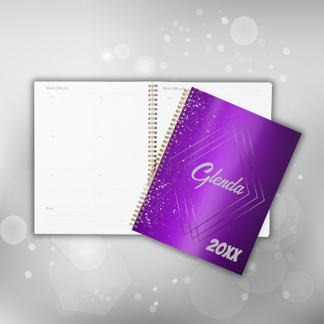 Métal brossé violet moderne avec Monogramme argent (Créateur téléchargé)