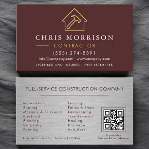 Metal Building Construction Burgundy QR Code Business Card