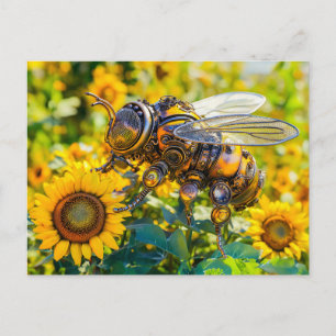 Metal Bumblebee on Sunflower in Summer Postcard