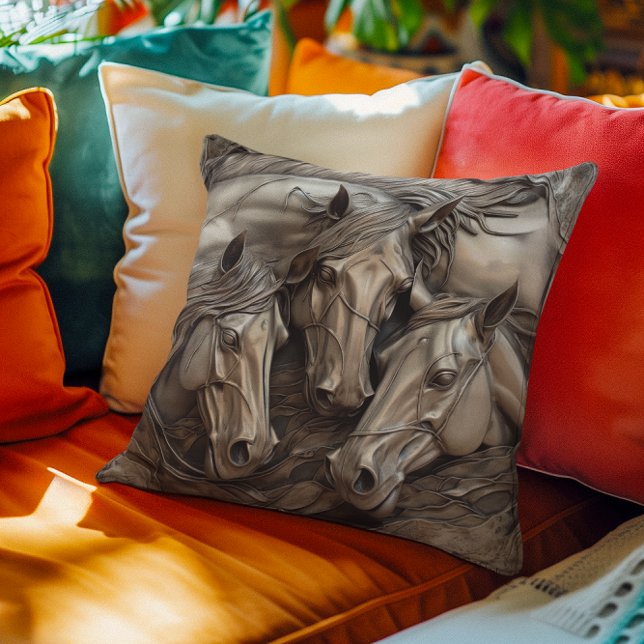 Metal Carved Look Horse Portrait  Throw Pillow (Creator Uploaded)