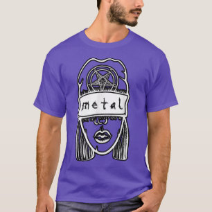 Metal Chick Wearing Beanie Heavy Metal Music T-Shirt