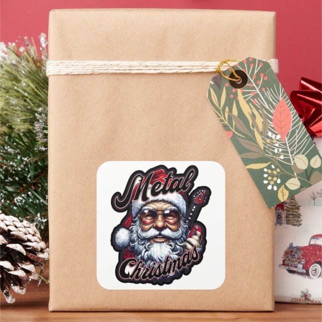 Metal Christmas Rocker Santa Head Sticker (Holiday)