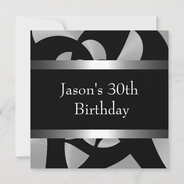 Metal Chrome Black White Style Silver Mens 30th Invitation (Front)