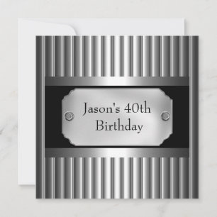 Metal Chrome Black White Style Silver Mens 40th Invitation