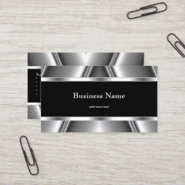 Metal Chrome Elegant Black & White Style Silver Business Card