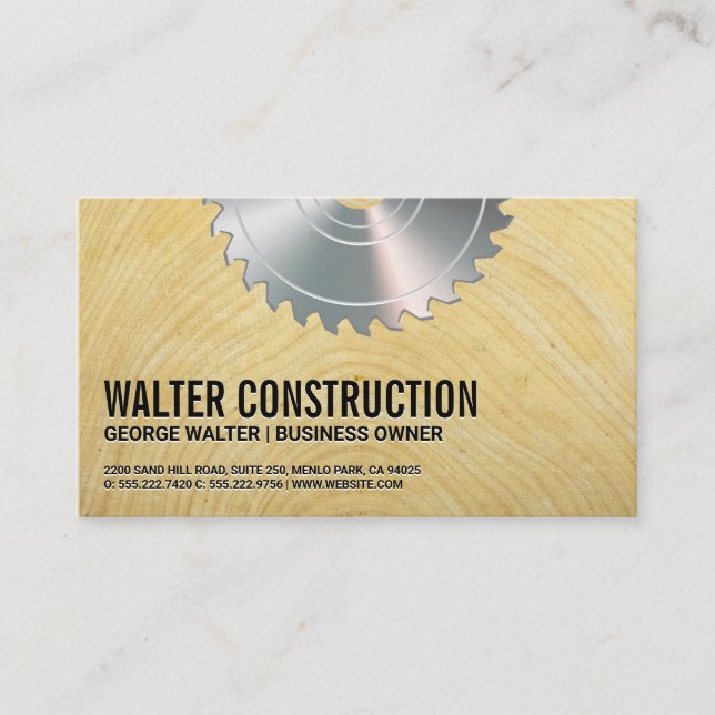Metal Circular Saw | Wood Grain | Construction Business Card (Front)