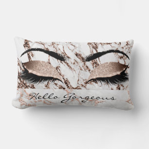 Metal Copper Marble Makeup Lashes Hello Gorgeous Lumbar Pillow