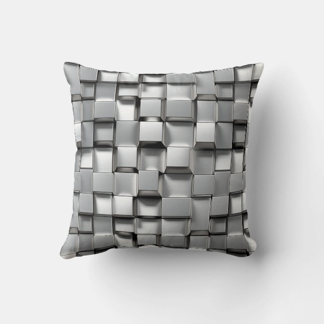 Metal Cube White Throw Pillow (Back)