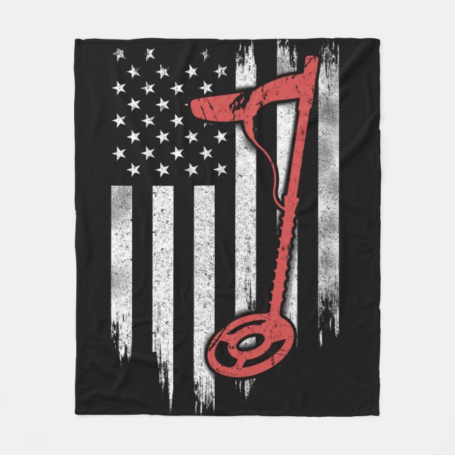 Metal Detecting American Flag Fleece Blanket (Front)