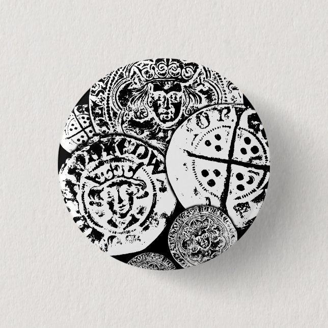 Metal detecting gift, hammered coin 1 inch round button (Front)