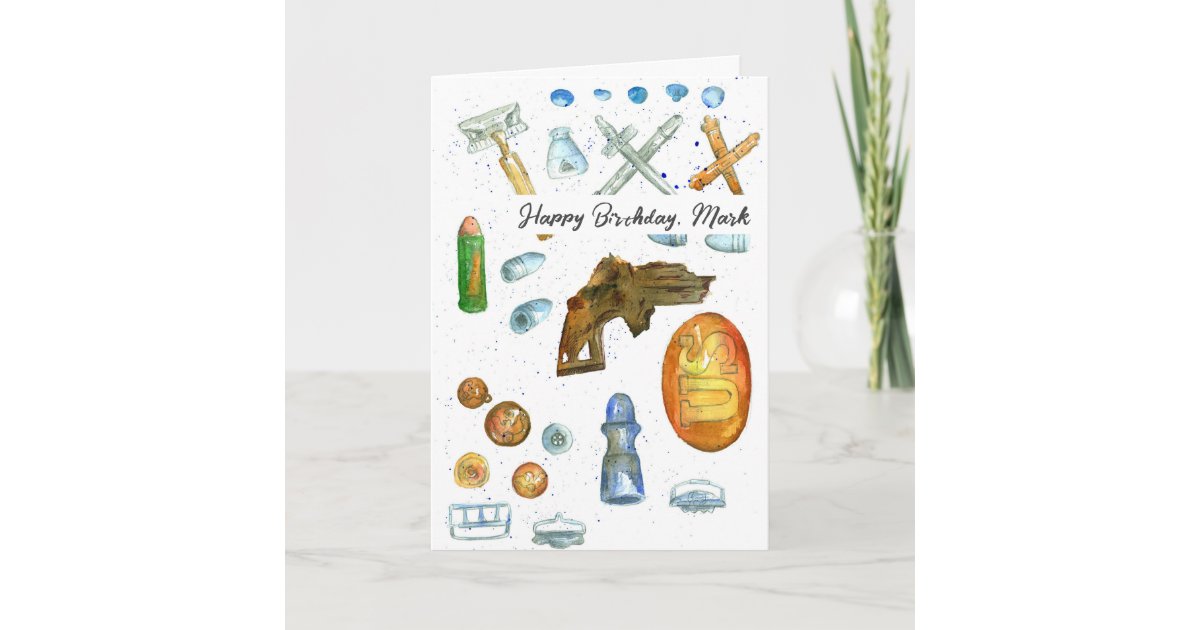 Metal detecting happy birthday treasure hunter card zazzle