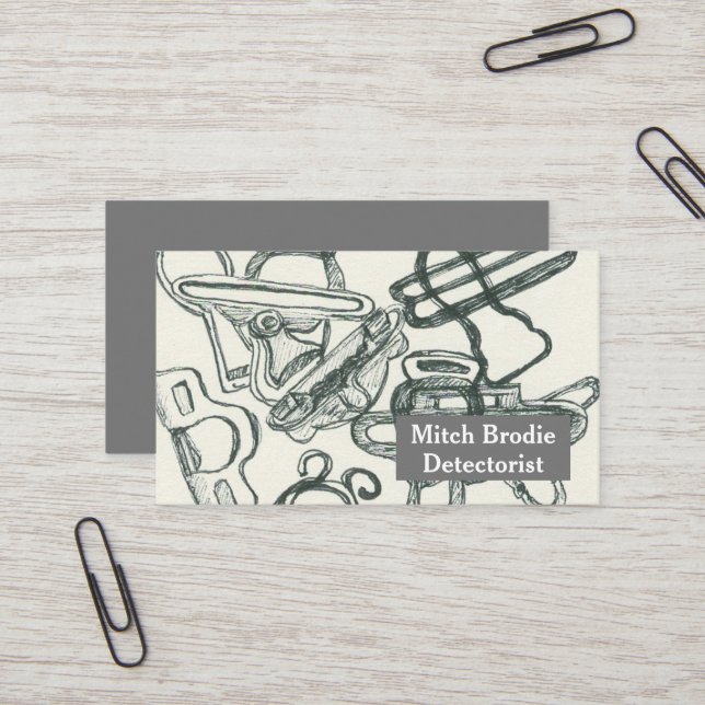 Metal Detecting Relic Treasures Suspender Clips Business Card (Front/Back In Situ)