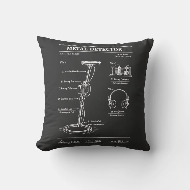 metal detector patent blueprint throw pillow (Front)